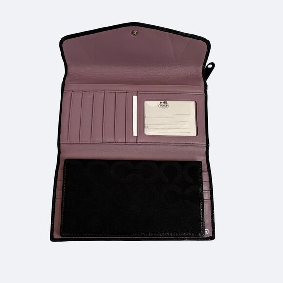 Coach Madison OP Art Sateen Checkbook Leather Wallet SV/BLACK Signature - Picture 3 of 10